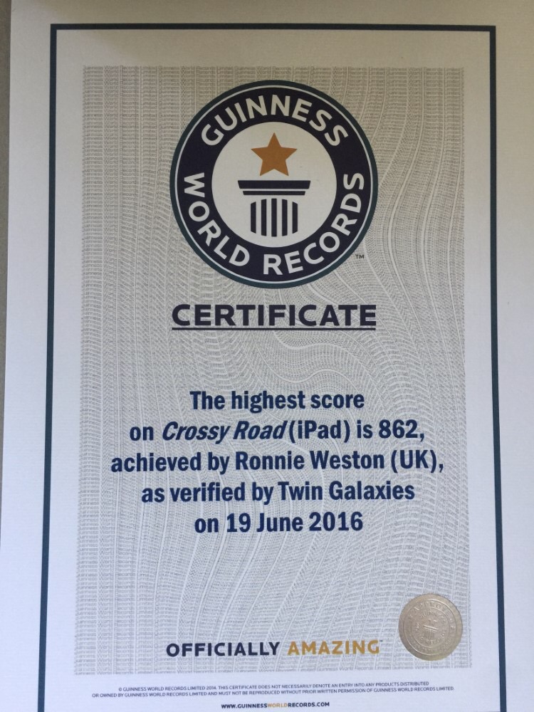 ronnie weston crossy road guinness world record highest score official twin galaxies
