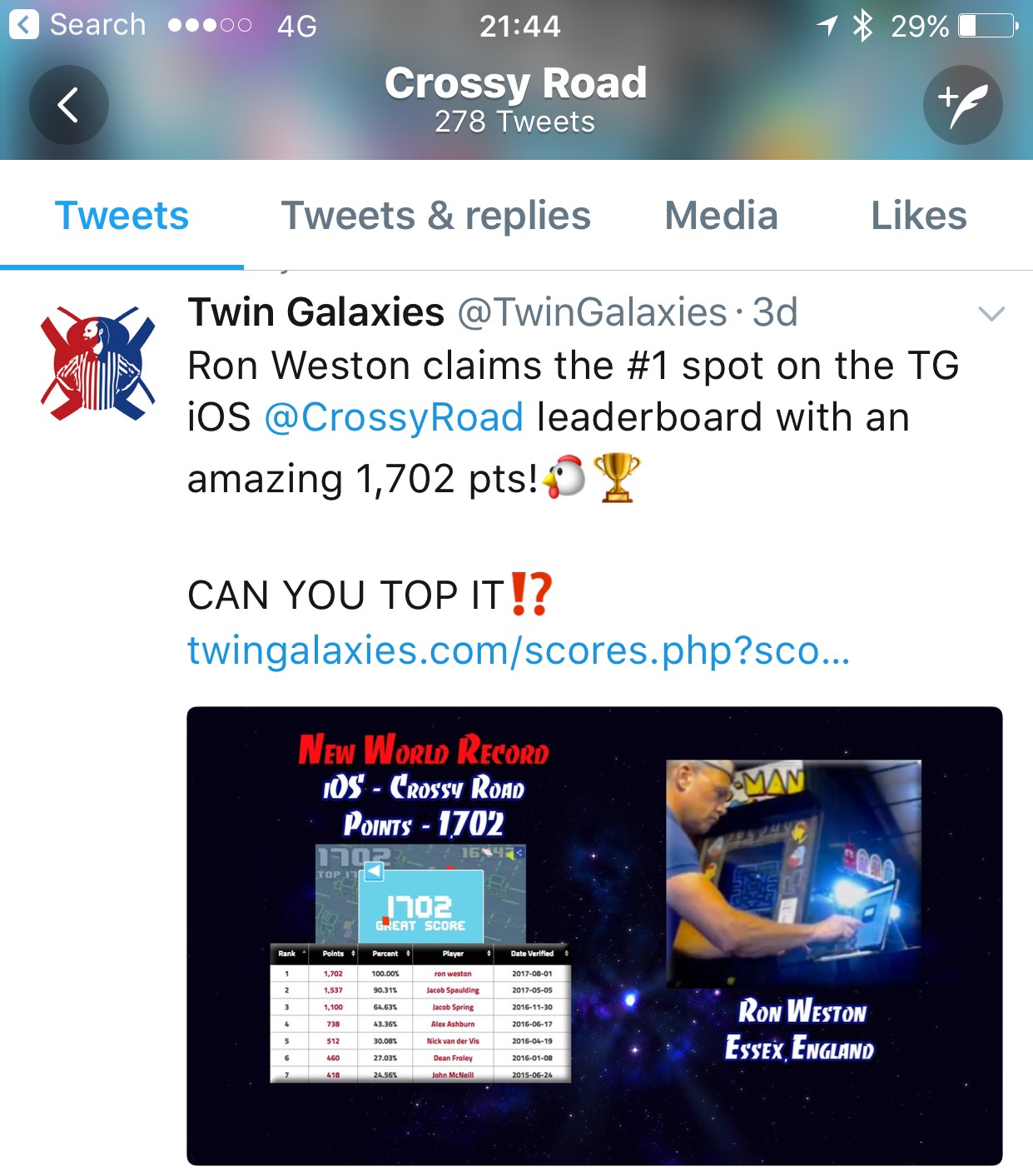 ronnie weston crossy road guinness world record highest score official twin galaxies
