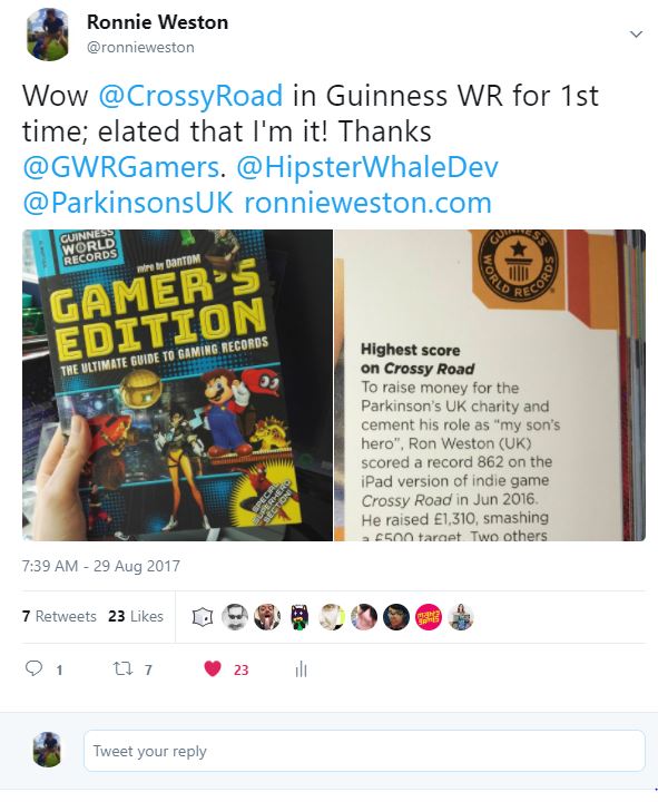 ronnie weston crossy road guinness world record highest score official twin galaxies